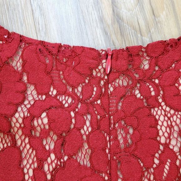 🩵NWT Miss May Cranberry Lace Nude Illusion Dress Medium - Picture 7 of 12